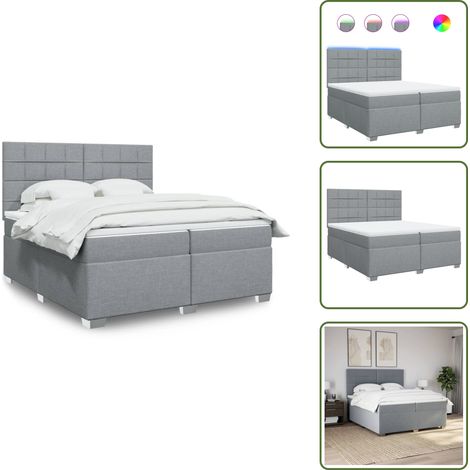 Boxspringbett mit Matratze Hellgrau 200x200 cm Stoff - Boxspringbett - Doppelbett - Liegefläche 200x200cm - Bettenrahmen - Massivholzböden (1/5)