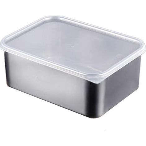 Vassoio portavivande in acciaio inox con coperchio (1 pezzo) - Vassoio rettangolare per frutta e pane - Organizer da cucina e cassetto espositivo