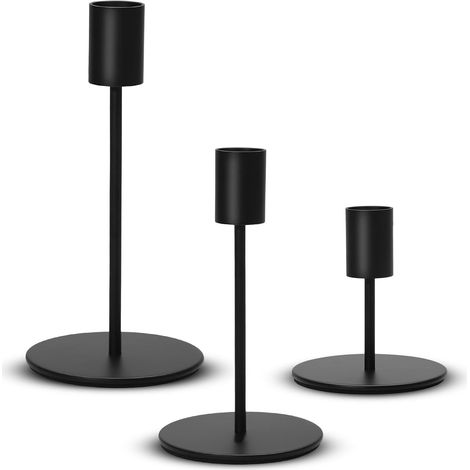 Lot de 3 Bougeoirs en Acier Inoxydable Noir – Chandelier Cylindrique Vintage 16/14/8,5 cm – Support à Bougies pour Mariage Noël Maison et Table (1/5)