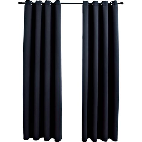 Blackout Curtains with Rings 2 pcs Black 137x213 cm Fabric vidaXL