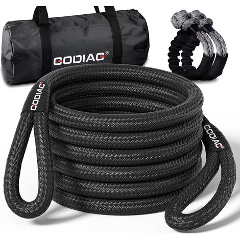 9 m Corde de Remorquage Voiture avec Manilles Souples et Sac de Rangement, Capacité de Charge 36500 LBS, Sangle de Remorquage pour Le Secours Routier des Camions, Camionnettes et ATV, Noir (1/5)