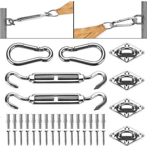 Kit de Fixation - Acier Inoxydable - Voile d\'Ombrage - 40 Pièces - Triangulaire - Rectangulaire (1/4)