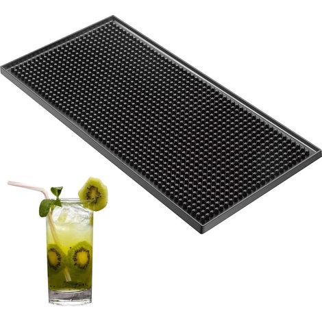 Schwarze Silikon-Barmatte mit Wasserablauf und rutschfester Oberfläche, Halterung für Gläser und Besteck, geeignet für Küchenarbeitsplatten (1/5)