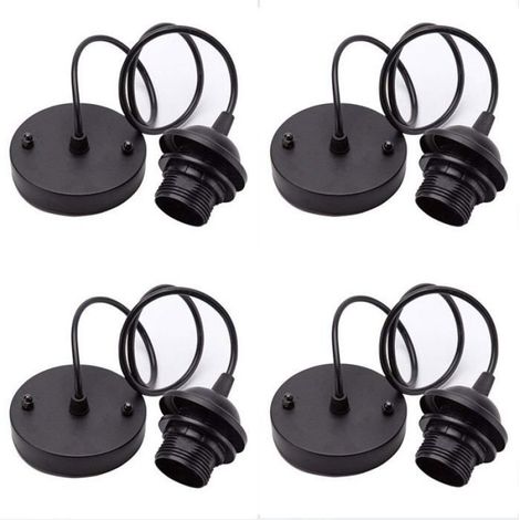 Porte-Lampe Lustre - Métal Noir - Câble Textile 100 mm - E27 - Intérieur Chambre Cuisine Loft - 4 Pièces (1/5)