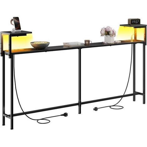 ECOFURNIX Table Console Longue LED, 180cm Console Meuble avec 2 Prises et Ports USB-C, pour Couloir et Entrée, Noir (1/5)