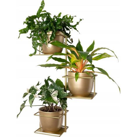 Soporte de pared dorado para 3 macetas, soporte de metal para macetas, decoración de pared para la sala de estar, florero colgante (1/5)