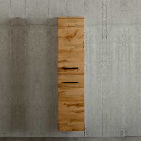 Badezimmerschrank schmal 30 cm breit in Wotan Eiche Nb., stehend und hängend einsetzbar, B/H/T: ca. 30/130/35 cm (1/5)
