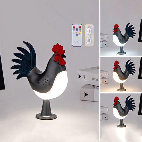 Lampe tactile en forme de poulet - Veilleuse bébé - Lampe en forme de coq - Veilleuse rechargeable pour enfants - Lampe poulet rechargeable - Rechargeable par USB - Avec télécommande - Avec minuterie (1/5)