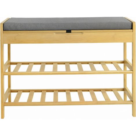 CAIziBanc à chaussures avec siège moelleux, banc de rangement d’angle, range-chaussures avec compartiment caché (uniquement le banc à chaussures)