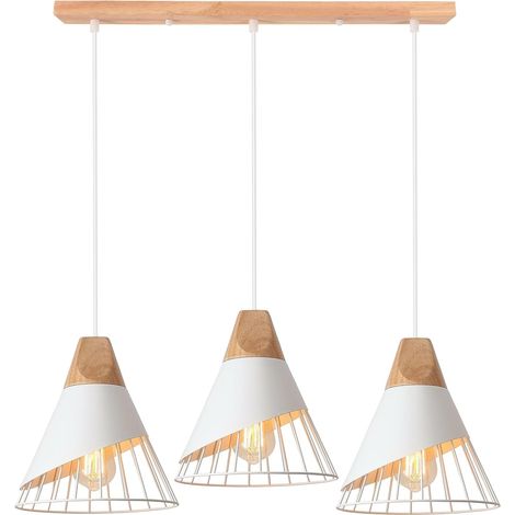 Lampe Suspension Industrielle - 1 Unité - Métal et Bois - Design Rétro Cage - Pour Cuisine Salon Chambre - Noir ou Blanc Ø25cm (1/5)