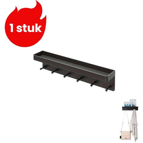 Étagère porte-clés murale sans perçage avec rangement pour petits objets, noire (1/5)