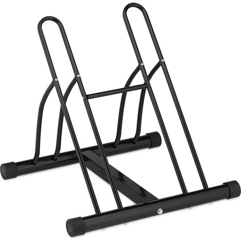 Relaxdays Portabici da Terra, Supporto per 2 Biciclette, E-Bike, Parcheggio Interno Ruote fino 60mm, 57x60,5x55 cm, Nero