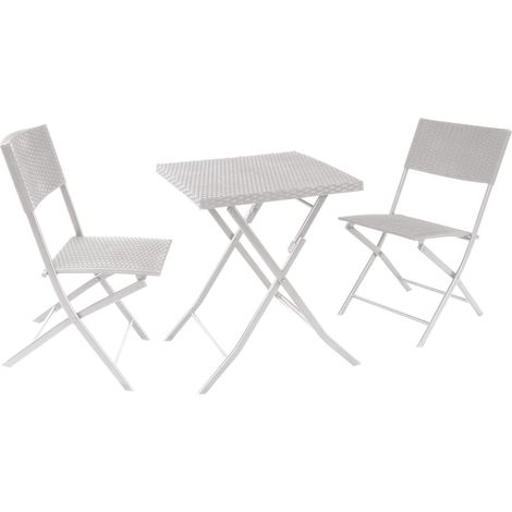 Balkon Polyrattan Tisch und Stühle Set und Stühle - White