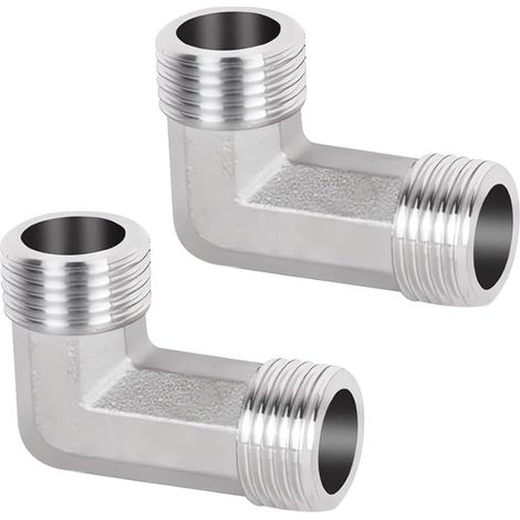 Lot de 2 raccords coudés en acier inoxydable 304 - 90° - DN15 - Coude 1/2" AG/AG - Coude à 90° - Filetage extérieur 1/2" x filetage extérieur - En acier inoxydable sanitaire (1/5)