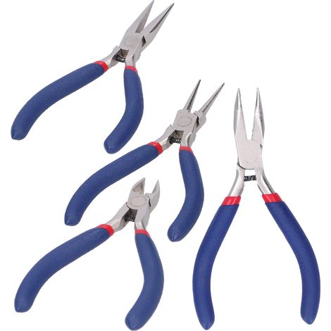 Ensemble de 4 pinces à bijoux à bec long rond en acier à haute teneur en carbone, outil de réparation et de fabrication de bijoux (1/5)