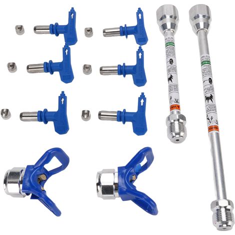Kit embouts pulvérisateur sans air pièces pistolet peinture 211 313 319 415 517 623 avec 2 sièges et 2 tiges extension bleu (1/5)