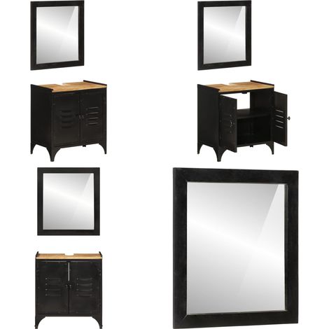 Ensemble de meubles salle de bain 2 pcs fer et bois de manguier - Meuble Salle De Bain - Armoire Salle De Bain - Set Salle De Bain - Rangement Salle De Bain - Design Moderne - Home & Living