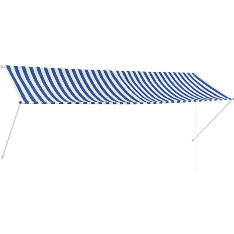 Store banne rétractable 350 x 150 cm, bleu et blanc