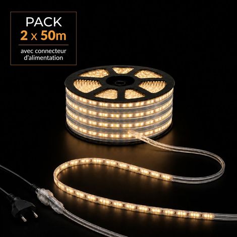 Ruban LED Tunnel 100M 2835 220V AC 9W/m IP65 120 LED/m (2 rubans 50M raccordable + alimentation) - Blanc Chaud () - SILUMEN (1/5)