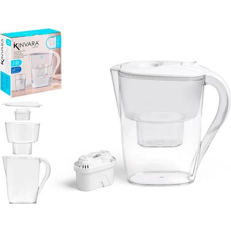 KINVARA jarra purificadora agua filtro 2,6 l , Jarra purificadora de agua con filtro 2,6 L, una solución práctica para mejorar la calidad del agua del grifo y disfrutar de un sabor (1/2)