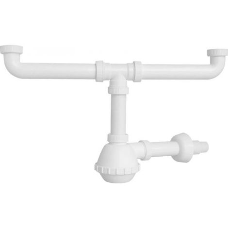 Sifone scarico in PVC 2 Vie 1 1/2" tubi 40mm completo di guarnizioni Art.600