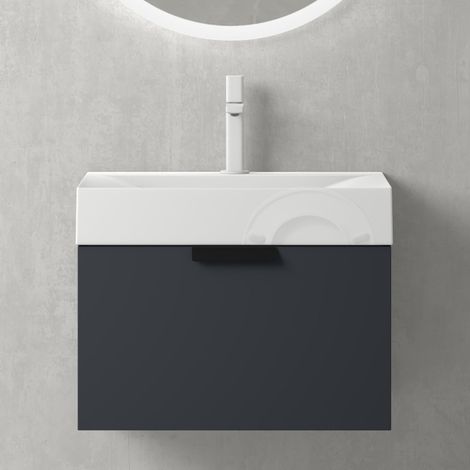 Mai & Mai Mobile Bagno Sospeso 60x35cm, Mobile da Bagno con Cassetto Soft-Close Include Lavabo Bianco 60cm Seria Lonato, Antracite opaco (1/5)