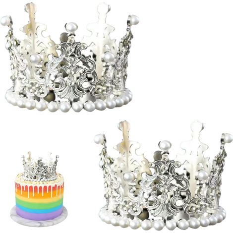 1 Couronne en perles, strass brillants, carbure durable, accessoire cheveux, décoration gâteau anniversaire (1/5)