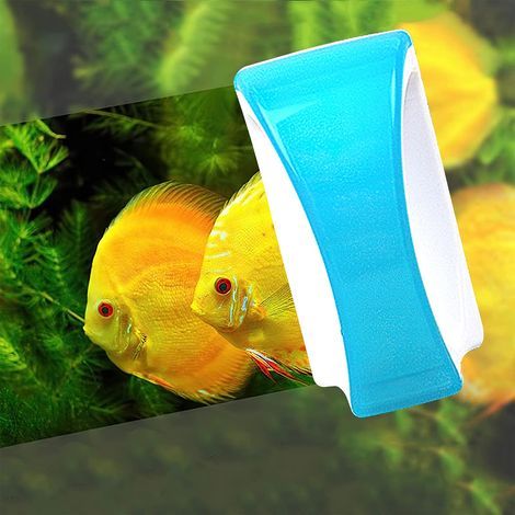 Magnetic Fish Tank Glass Cleaning Brush Floating Fish Tank Algae Cleaning Tools with Handle (Blue)