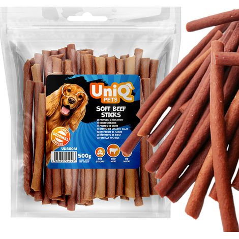 Golosinas para perros, barritas de ternera blanda UniQ Pets 500 g (1/4)