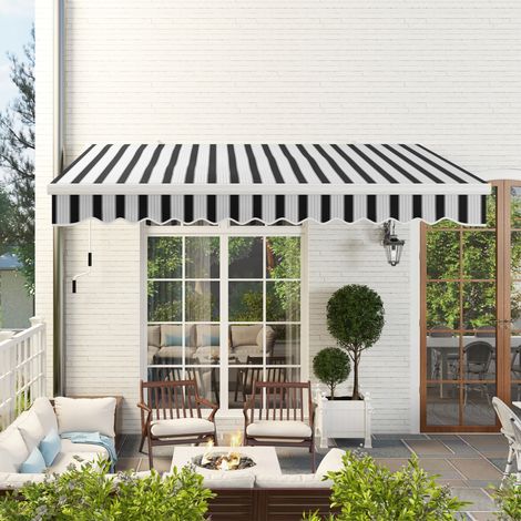 Store banne manuel rétractable 395x245cm manivelle polyester 280g/m² protection UV aluminium, bleu blanc