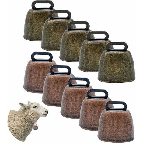 Lot de 10 cloches en cuivre pour vaches, chevaux et moutons, sonnettes de porte vintage en bronze pour chien, chèvre, vache et cheval. (1/4)
