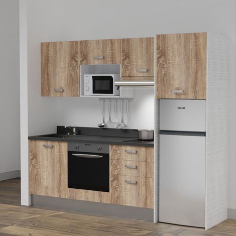 Kochnischen K37L - 240 cm - Holz - Nero - Spüle links