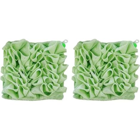 Fleurs de Douche, 2 en 1 éponge de Bain en Luffa et Mailles Fine, Gants Corps Carrés Exfoliant, avec Cordon de Serrage,2pcs (1/4)