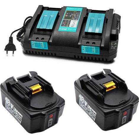 Powerwings – Pack de 2 batteries lithium 18V 5.0Ah + chargeur double DC18RD – Compatible Makita BL1850, BL1860, BL1815 – Idéal pour outils sans fil