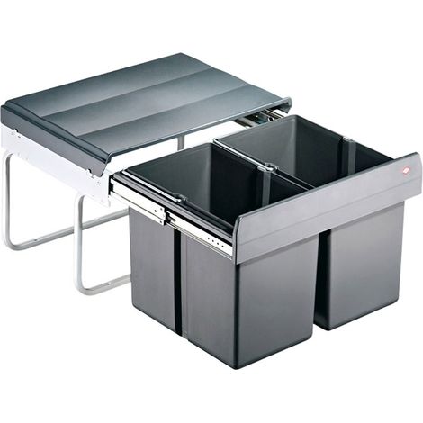 Poubelle de salle de bain 2 bacs 30L – Amortisseur sans – Dimensions 345x455mm – Métal et plastique – Pour meuble sous évier – Wesco (1/2)