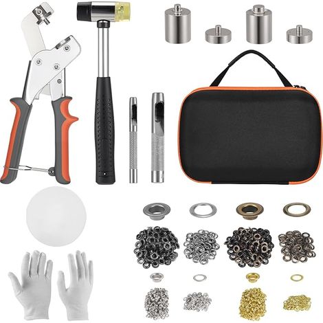 Pince à Œillets avec 500 Oeillets Métalliques Ø 5/10 mm, Pince Perforatrice Oeillet avec Œillets pour Bâches Tissus Cuir (1/5)