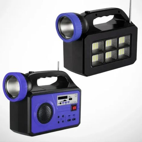 TRADE SHOP - Kit Illuminazione Portatile Pannello Solare 3 Lampadine Led Altoparlante Radio Usb Batteria - (1/5)