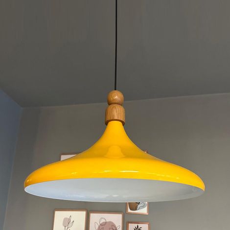 Suspension Luminaire Champion-XL Industrielle en Métal Jaune Peint à la Main – Lustre Vintage E27 Ø45 cm pour Salon, Chambre ou Salle à Manger