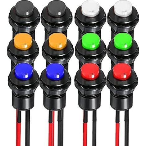 Pair CSPARKV Gebildet 12pcs 12mm Précâblé Autobloquant Commutateur a Bouton Poussoir DS-428/427/425 ,Mini Interrupteur à Bascule Rond,pour Lampe de Table,Appareils Électroménagers