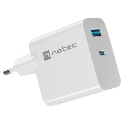 NATEC RIBERA GAN CHARGER 1x USB-A + 1x USB-C 65W WHITE (1/5)