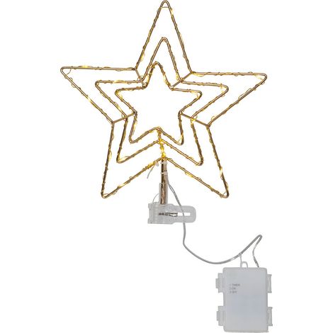 Outdoor Baumspitze ,Topsy', 3D Stern mit Klemme und 30 LEDs, Batterien + Timer, gold, warmweiß, Ø 25,5cm (1/4)