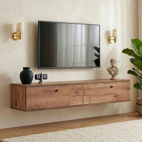Meuble TV suspendu 2 portes décor pin 140 cm MARFA (1/5)