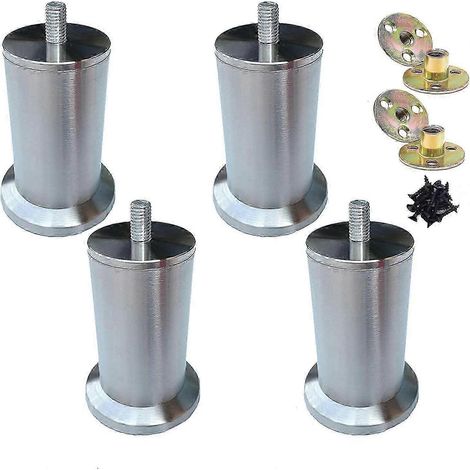 Pieds de meubles en métal, pieds réglables en acier inoxydable, lot de 4, 10 cm, adaptés aux canapés, armoires, lits, etc. (1/5)