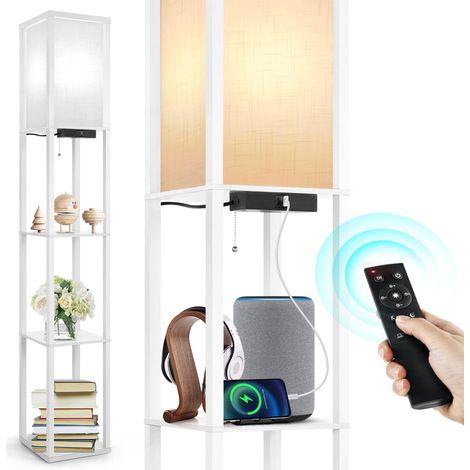 Lampadaire Salon avec Étagères, Dimmable, Télécommande, Blanc 4 températures de couleur, minuterie 1H, LED, 2 ports USB, lampe sur pied, chambre (1/5)