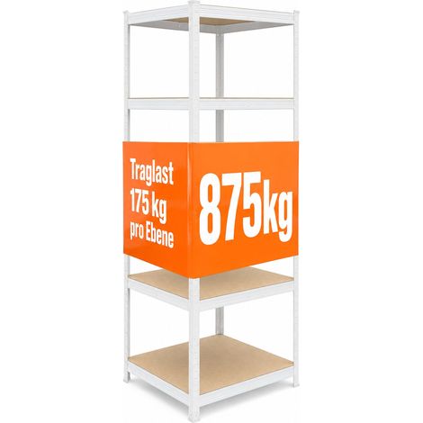 Relaxdays Schwerlastregal, HxBxT: 200x80x60 cm, 875 kg, 5 Ebenen, Lagerregal Keller & Garage, zum Stecken, weiß/braun (1/5)