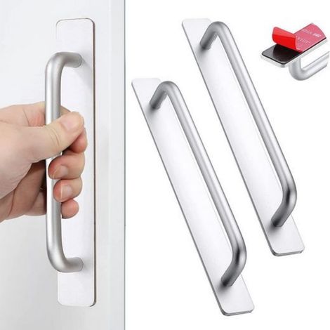 Ensemble de 2 poignées de meuble autocollantes sans perçage, en aluminium, argentées - 15x2.5x3.6 cm (1/5)