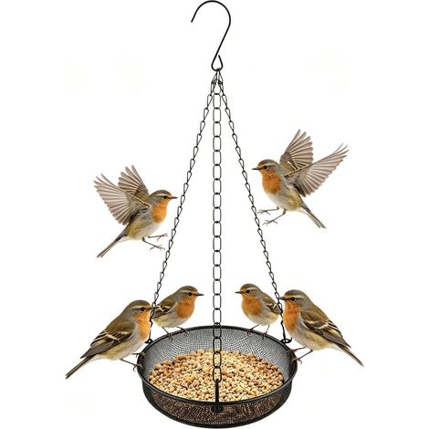 Mangeoire à oiseaux à suspendre, plateau d'alimentation en métal avec chaînes – Mangeoire à oiseaux d'extérieur – pour extérieur, jardin, cour, patio, porche, balcon, pinsons, colibris et oiseaux (1/5)