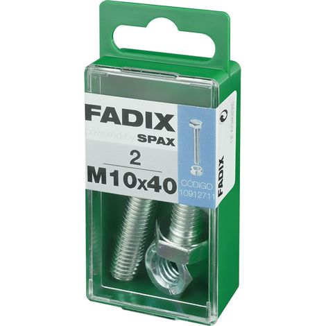 Caja de 2 unidades de tornillo métrico con cabeza hexagonal y tuerca en cinc M 10x40mm Fadix (1/2)