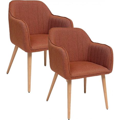 Lot de 2 chaises style fauteuil avec des pieds en bois, coloris ambre - Longueur 60 x Profondeur 57 x Hauteur 83,5 cm (1/5)