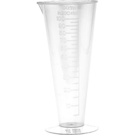 Lot de 2 gobelets doseurs en plastique transparent de 100 ml pour l'industrie chimique, contenants coniques pour liquides, gobelets gradués.-M-White